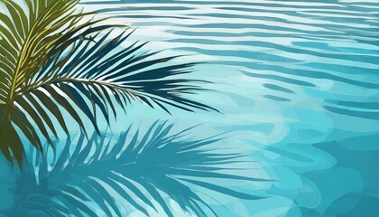 Fototapeta na wymiar shadow of a palm tree on a blue water background