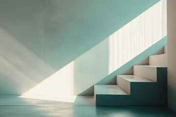 Minimalist Architectural Elegance image of stair under daylight filtering. Aesthetic Play of Light and Shadow