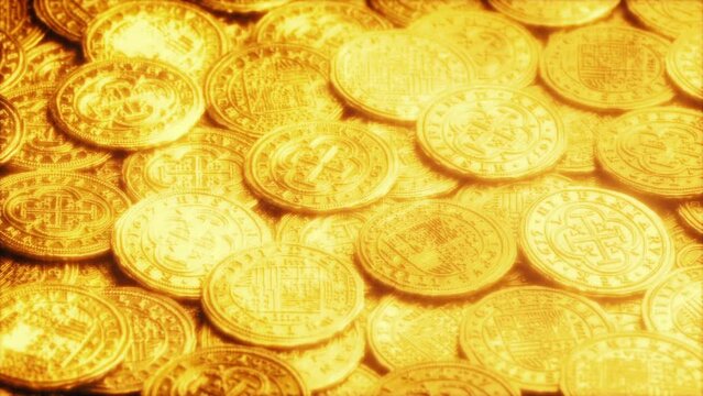 Medieval Gold Coins Pile Rotating
