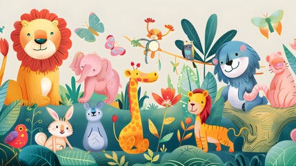 Charming collection of vividly illustrated animals capturing the joys of the animal kingdom