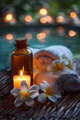 Wellness spa background with candles and spa accessories