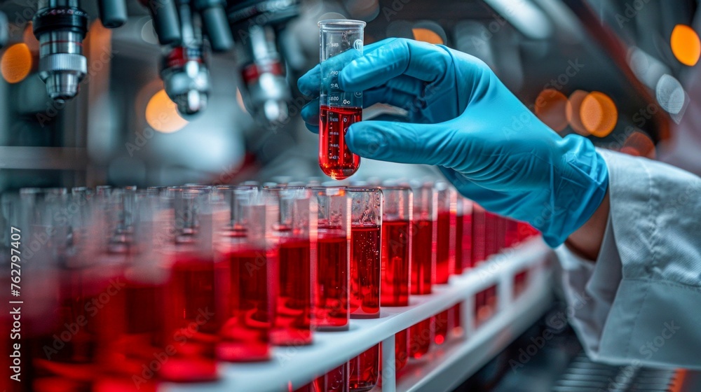 Poster scientist analyzing samples in modern laboratory. generative ai