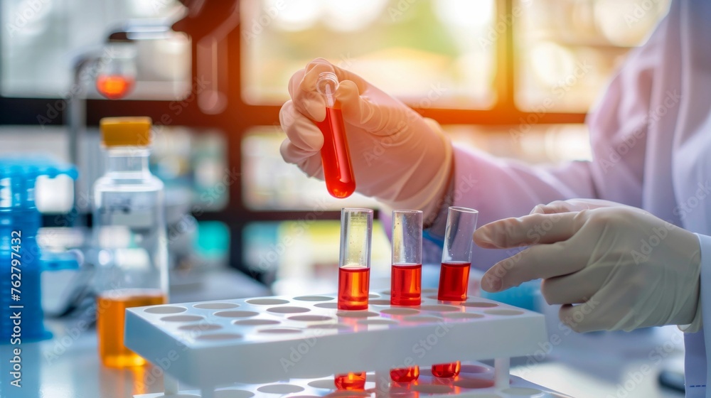 Poster scientist analyzing samples in modern laboratory. generative ai