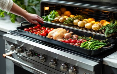 Roasted Chicken and Vegetables Fresh from the Oven. Generative ai