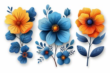 A vibrant array of flower stickers, showcasing blooms in blue