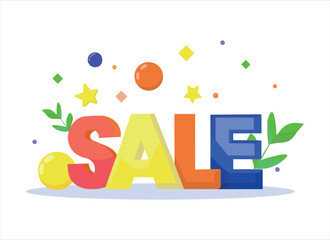 colorful sale sign with colorful leaves and stars
