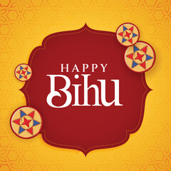 happy bihu social media poster template., Greeting background with gamosa, japi and pepa for north east Indian Assamese New Year or festival Bihu. 