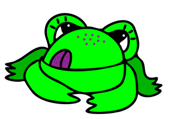 Funny green cartoon frog. Vector illustration.