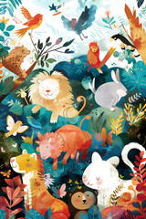 Obraz na płótnie Canvas Charming collection of vividly illustrated animals capturing the joys of the animal kingdom