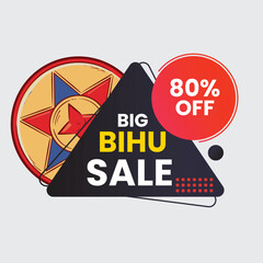 Happy Bihu sale tag or bihu offer sale label tag for retail businesses. Bihu mega sale offer festival logo unit with japi and pepa icon, Label, Web Header, Vector, illustration, Tag