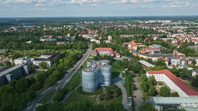 Aerial drone view of Brandenburg Technical University Cottbus-Senftenberg , Germany