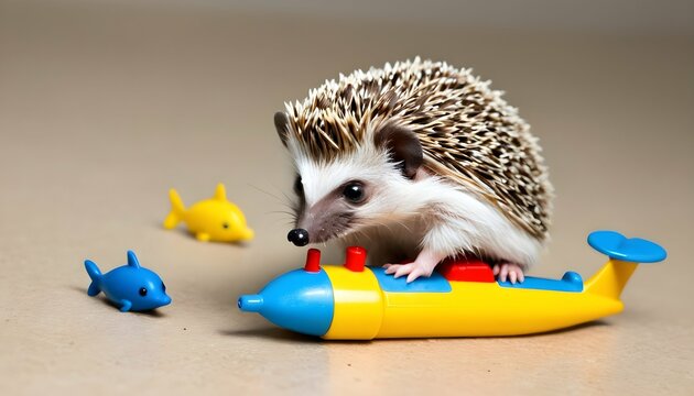 A Hedgehog Playing With A Toy Submarine Upscaled 4 2