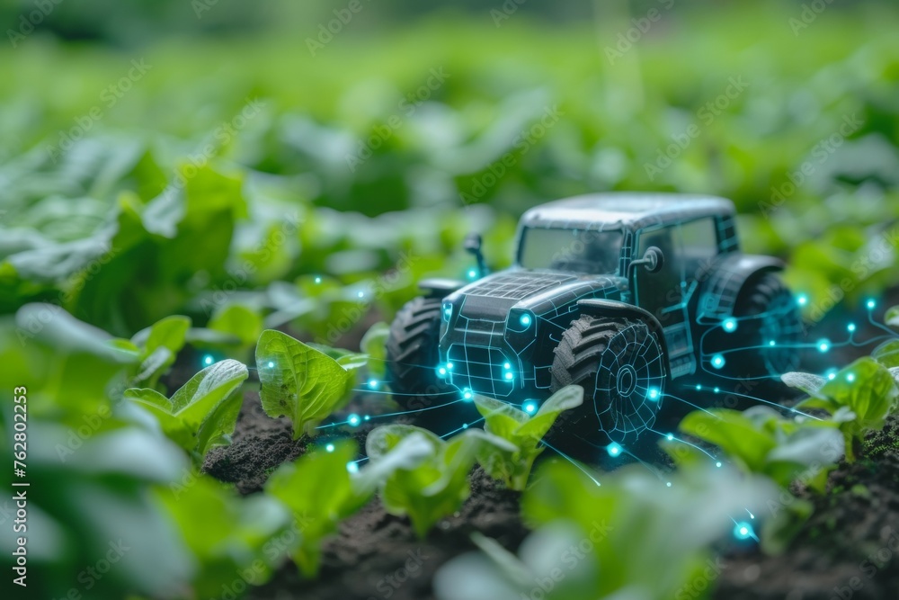 Aufkleber modern farm with robots. background with selective focus and copy space