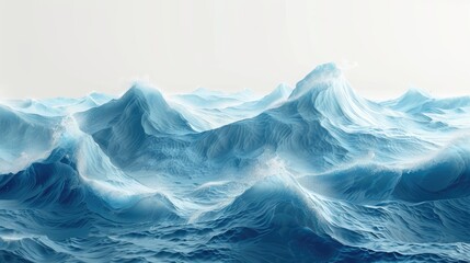 Fluidic Ripples: Isolated Ocean Waves Generated with AI on White Background