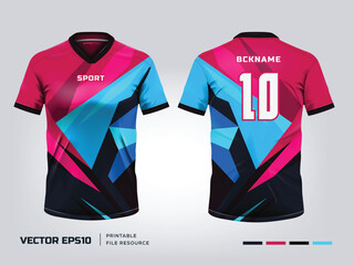 Sport shirt apparel design, Soccer, gaming, running, motocross jersey mockup and design for sport uniform front and back vie