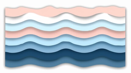 Fototapeta premium a paper cut out of a wave pattern with pastel blue, pink, and white colors on a white background.