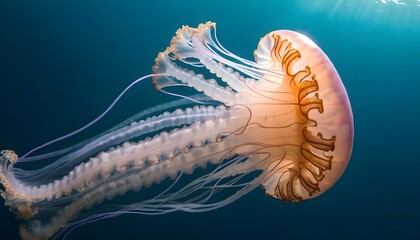 A Jellyfish With Tentacles That Shimmer In The Sun Upscaled - obrazy, fototapety, plakaty