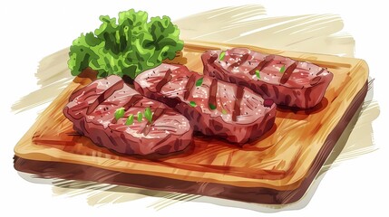 meat illustration for cafe, meat restaurant, signboard for diner