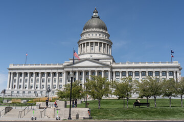 Salt Lake City Utah State Capitol Building with Blue Sky Background.