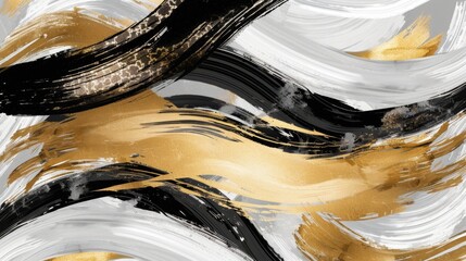 Modern Black, White, and Gold Brushstroke Design with Chic Glamour