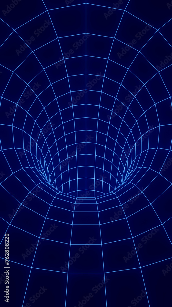 Poster flying in digital tunnel . abstract motion vertical background. cyberpunk concept. sci-fi. 3d render