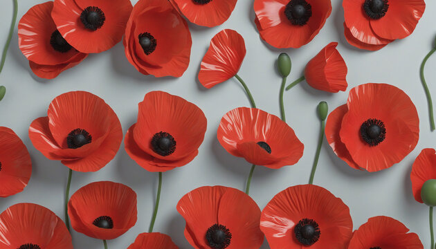 Red poppies as a symbol of memory for the fallen in the war