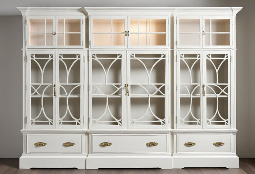 a white chippendale style cabinet isolated on a transparent background