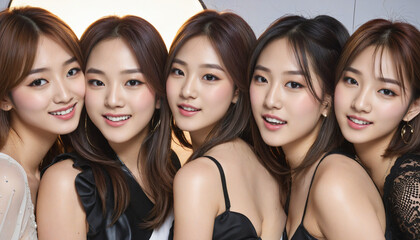 Fototapeta premium Group of attractive Korean girls, singers of a K-pop group or models