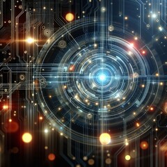 Obraz premium Futuristic technology background with abstract circuits and glowing lights.