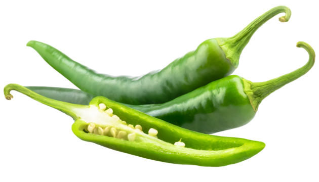 green chilli pepper isolated on white transparent background, for printing and web page, banner design, sticker, png transparent.