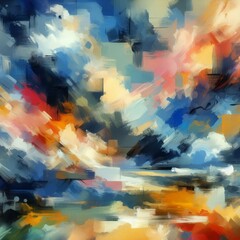 Fototapeta premium Contemporary abstract painting with bold brush strokes and vibrant colors.