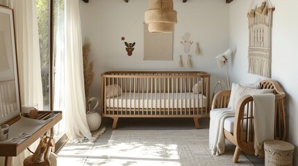 Japandi nursery with a low crib natural materials