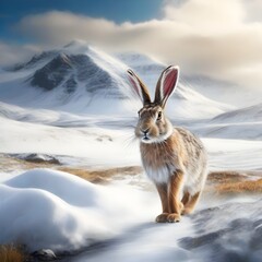 Bunny in Antarctica with mountains