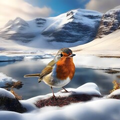 robin on the top of mountain generative ai