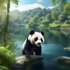 giant panda eating bamboo generative ai