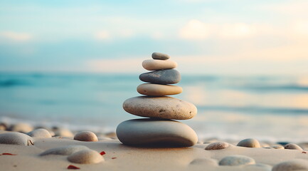 a rock stack on a beach, Generative AI