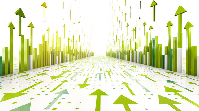 Conceptual image of green ascending arrows, representing financial growth and success.