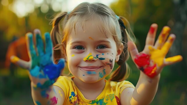 Happy Girl Playing with Colors. Color, Watercolor, Hand, Hands, Smile, Child, Childhood, Fun, Baby, Children, Fun, Funny, Expression, Laugh, Little, Play, Paint, Portrait
