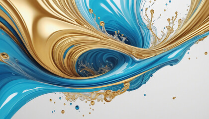 swirling gold and liquid topaz blue splash frozen in an abstract futuristic 3d texture 