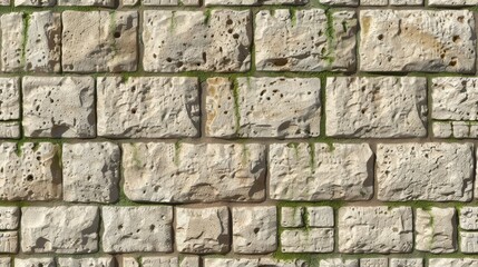 a close up of a brick wall with green moss growing on the top and bottom of the bricks on the bottom of the wall.