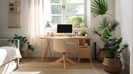 Japandi Workspace Nook Compact workspace nook with a Japan