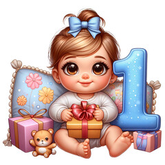 1 year baby child birthday clipart design