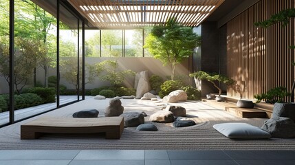 Japandi Zen Garden Compact indoor Zen garden with Japan - obrazy, fototapety, plakaty