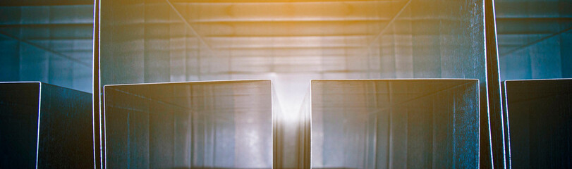 view inside the duct, large square section, blurred foreground and background with bokeh effect