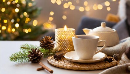Obraz na płótnie Canvas Generated image of cozy christmas tea