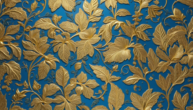 Gold leaf background on blue background