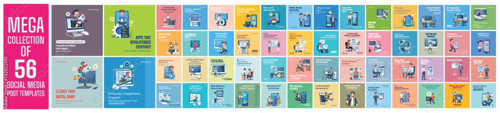 Poster mega collection of 56 social media post design template. used for web and mobile app developer adver