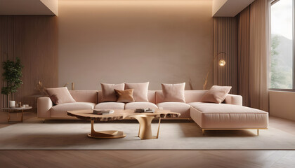Beige luxury sofa and rustic coffee table Minimalist home interior modern 6