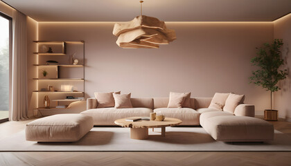 Beige luxury sofa and rustic coffee table Minimalist home interior modern 7