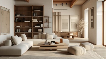 Muted Tones Living Room Japandi living room with muted